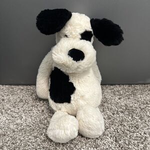 Jellycat Bashful Puppy Dog Cream And Black 12” Stuffed Animal Plush Clean & Soft